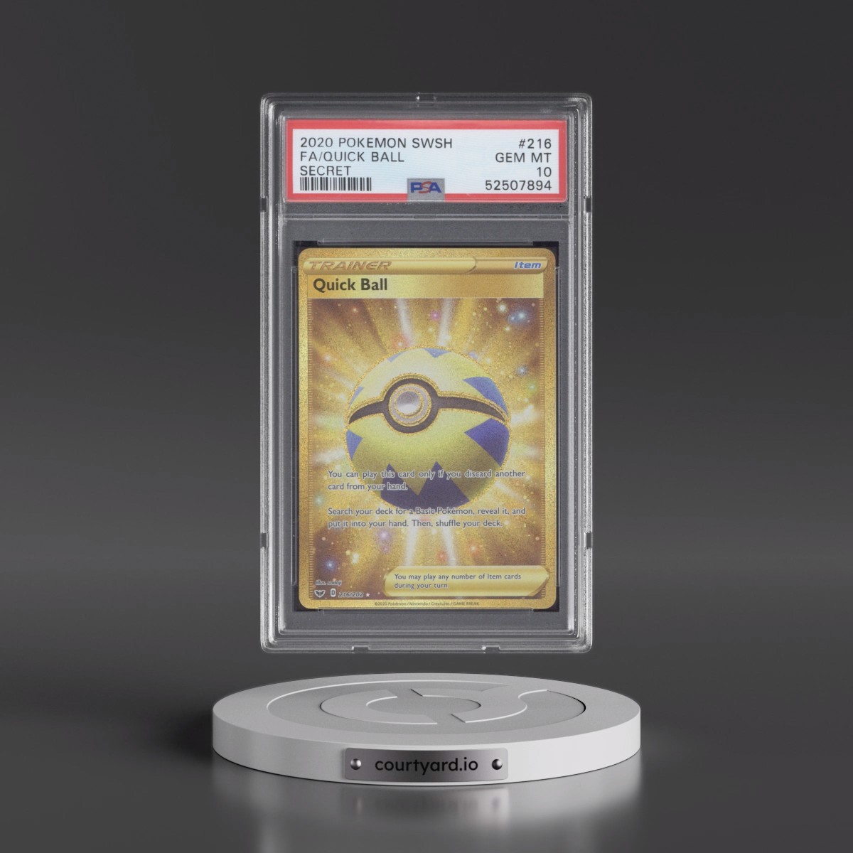 2020 Pokémon Sword & Shield #216 Quick Ball - Full Art Secret (PSA 10 GEM MINT)