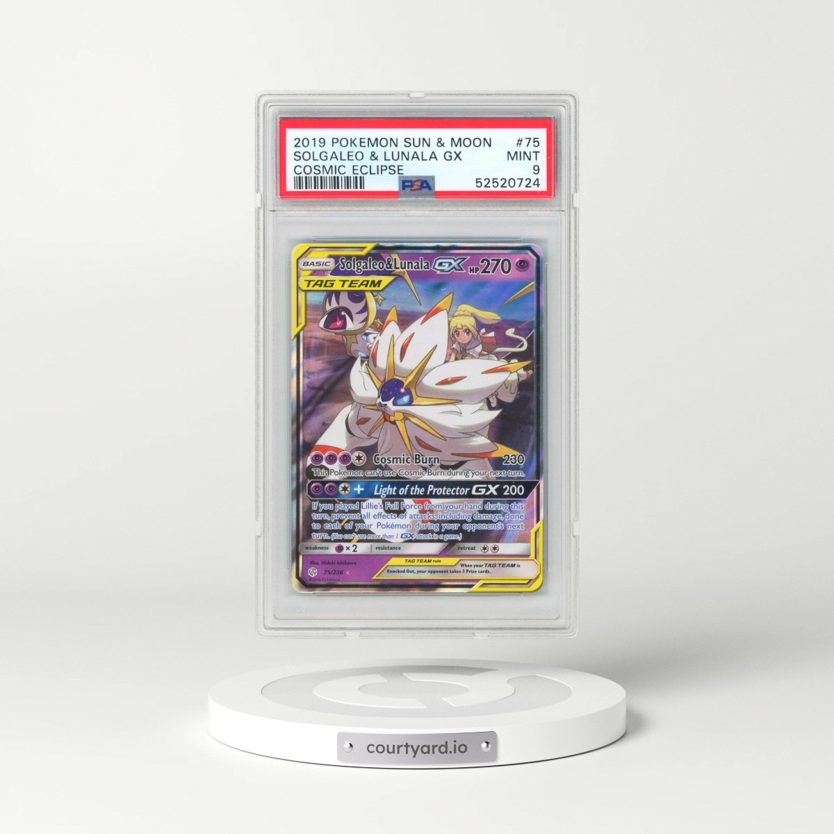 2019 Pokémon Sun & Moon Cosmic Eclipse #75 Solgaleo & Lunala GX - Holo (PSA 9 MINT)