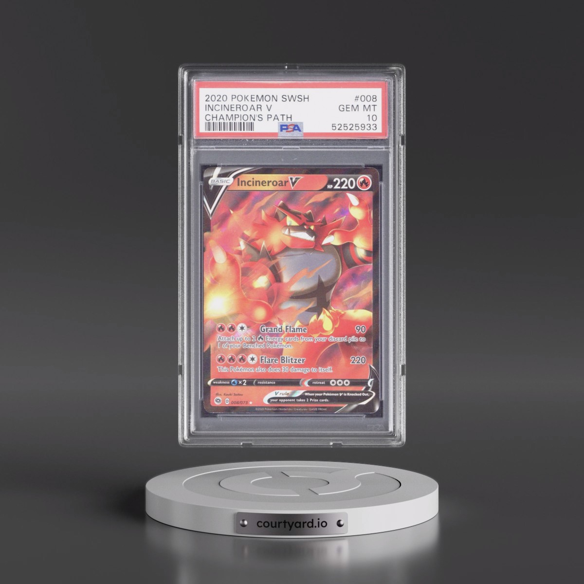 2020 Pokémon Sword & Shield Champion's Path #008 Incineroar V - Holo (PSA 10 GEM MINT)