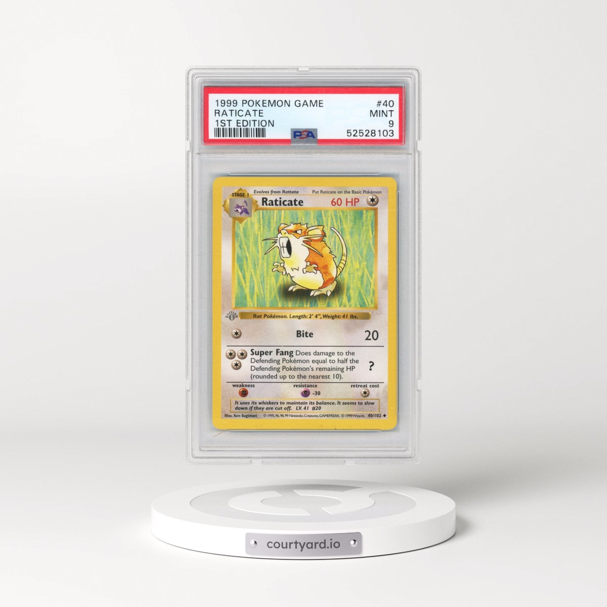 1999 Pokémon Game #40 Raticate - 1st Edition (PSA 9 MINT)