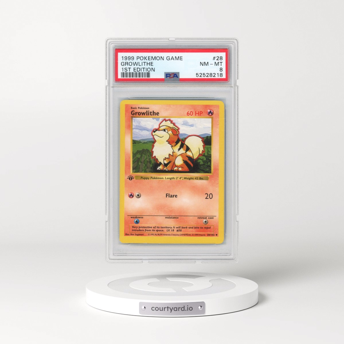 1999 Pokémon Game #28 Growlithe - 1st Edition (PSA 8 NM-MT)