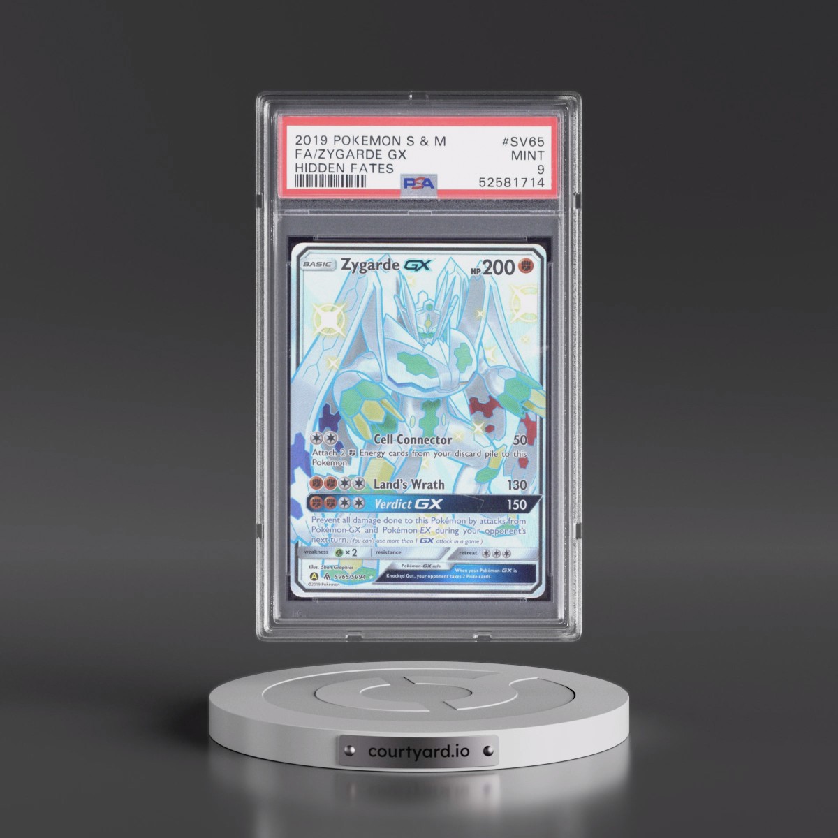 2019 Pokémon Sun & Moon Hidden Fates #SV65 Zygarde GX - Holo Full Art (PSA 9 MINT)