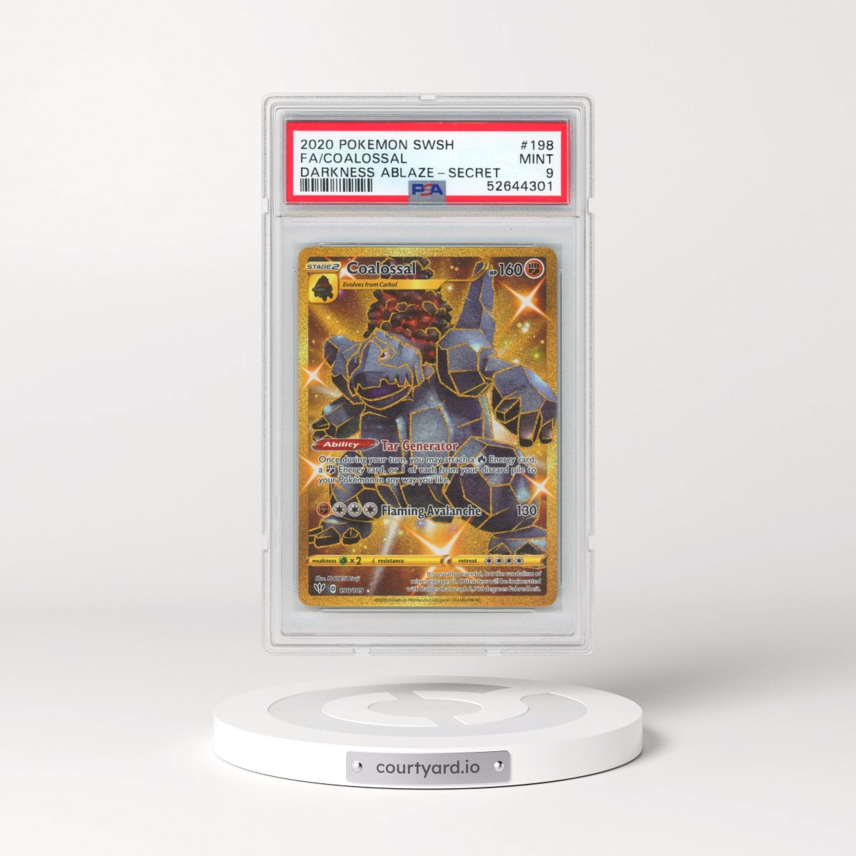 2020 Pokémon Sword & Shield Darkness Ablaze #198 Coalossal - Full Art Secret (PSA 9 MINT)