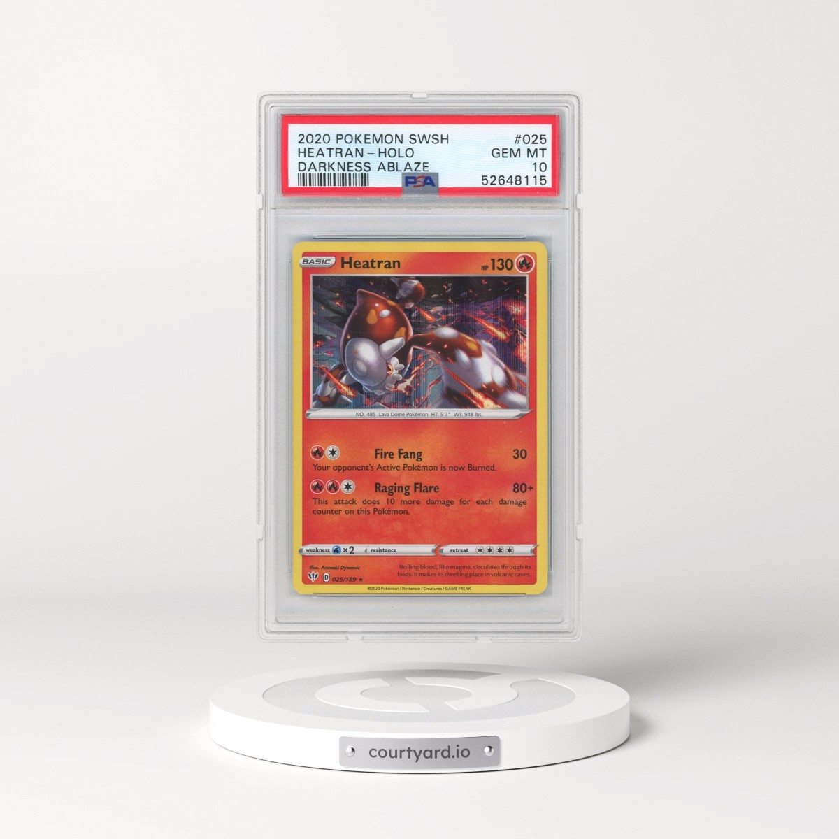 2020 Pokémon Sword & Shield Darkness Ablaze #025 Heatran - Holo (PSA 10 GEM MINT)