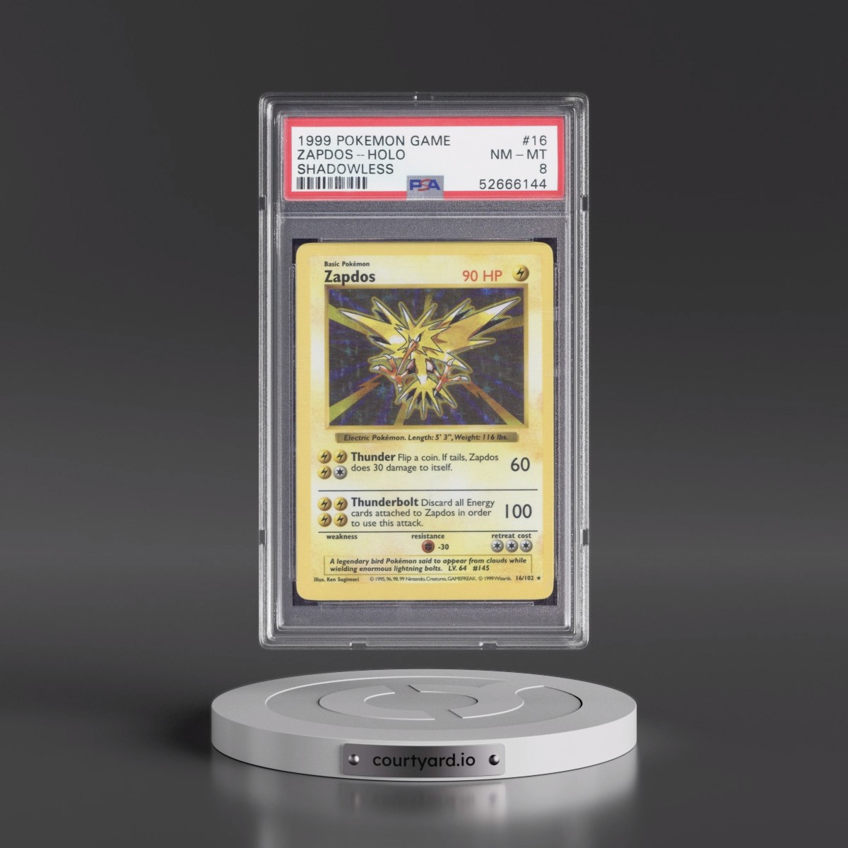 1999 Pokémon Game Zapdos - Holo Shadowless #16 PSA 8