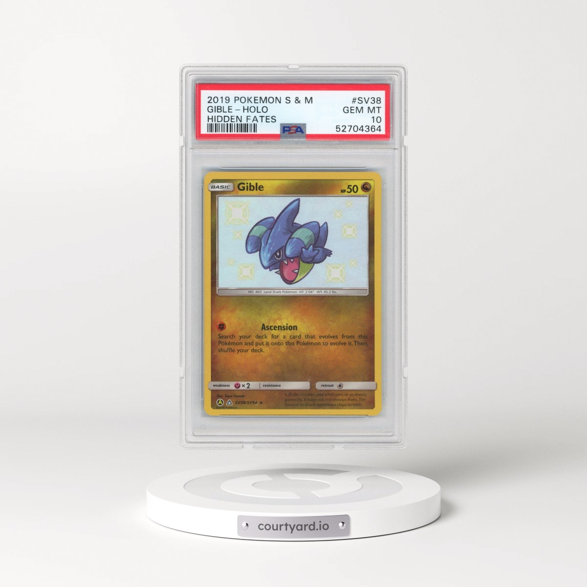2019 Pokémon Sun & Moon Hidden Fates #SV38 Gible - Holo (PSA 10 GEM MINT)