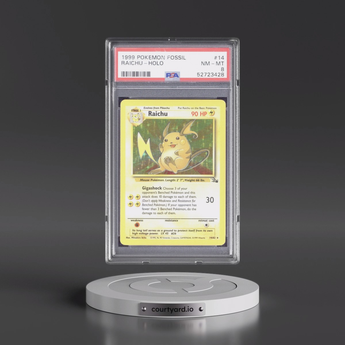 1999 Pokémon Fossil #14 Raichu - Holo (PSA 8 NM-MT)