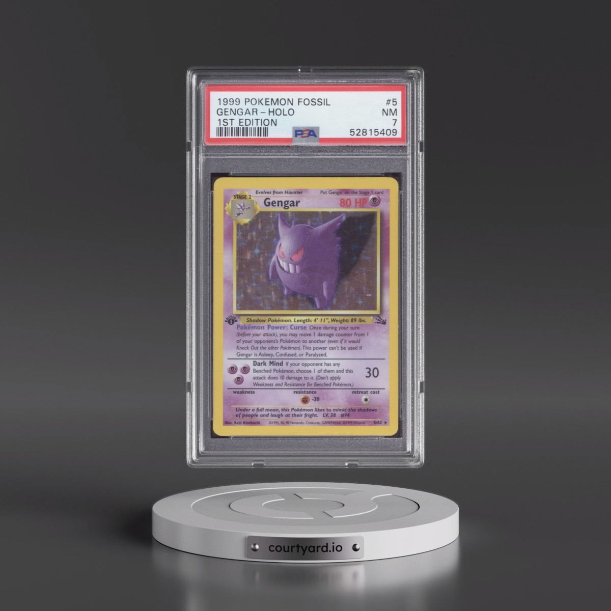 1999 Pokémon Fossil #5 Gengar - 1st Edition Holo (PSA 7 NM)