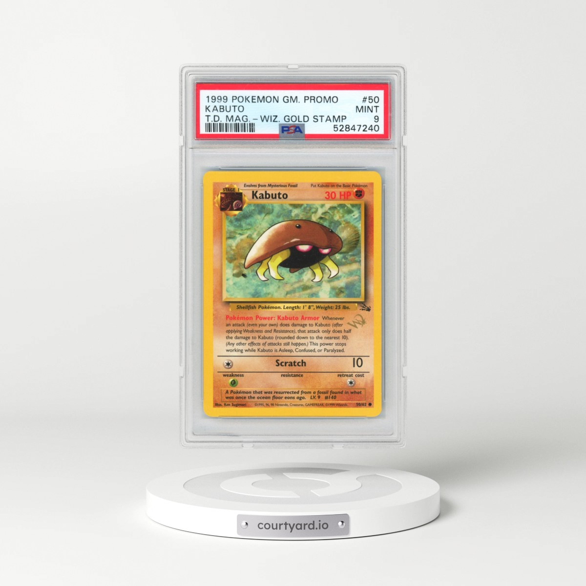 1999 Pokémon Game Promo #50 Kabuto - Top Deck Magazine w/Wizards Gold Stamp (PSA 9 MINT)