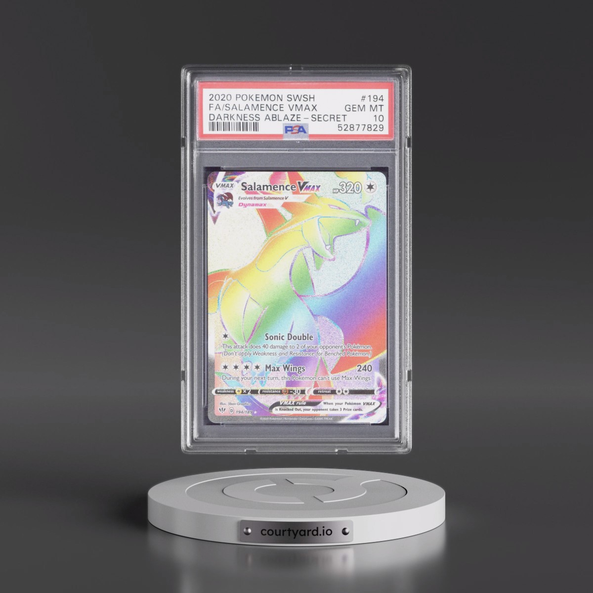 2020 Pokémon Sword & Shield Darkness Ablaze #194 Salamence Vmax - Full Art Secret (PSA 10 GEM MINT)