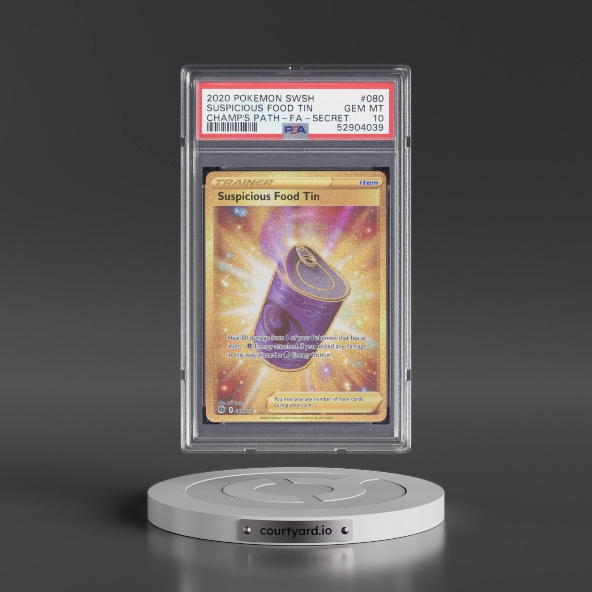 2020 Pokémon Sword & Shield Champion's Path #080 Suspicious Food Tin - Full Art Secret (PSA 10 GEM MINT)