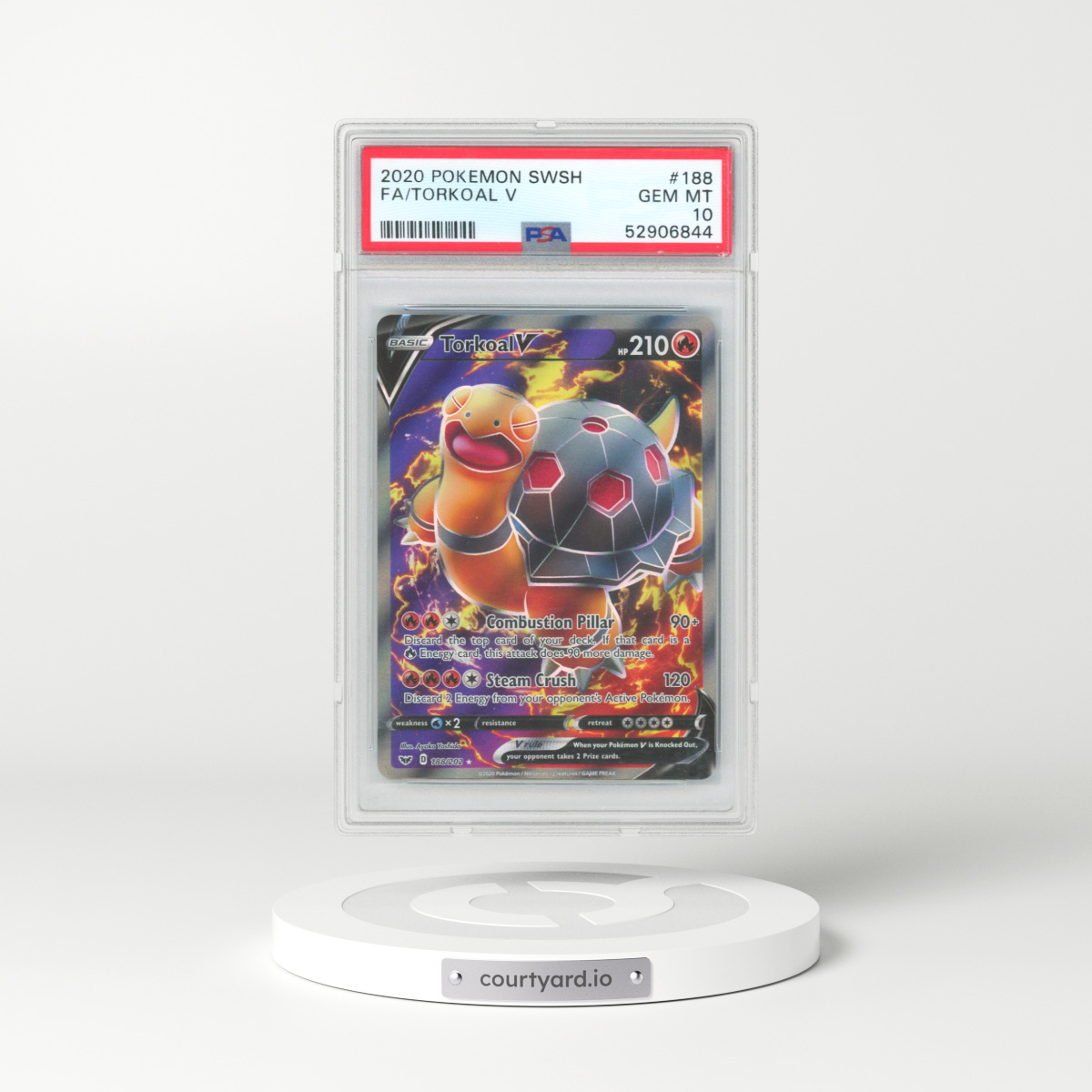2020 Pokémon Sword & Shield #188 Torkoal V - Holo Full Art (PSA 10 GEM MINT)