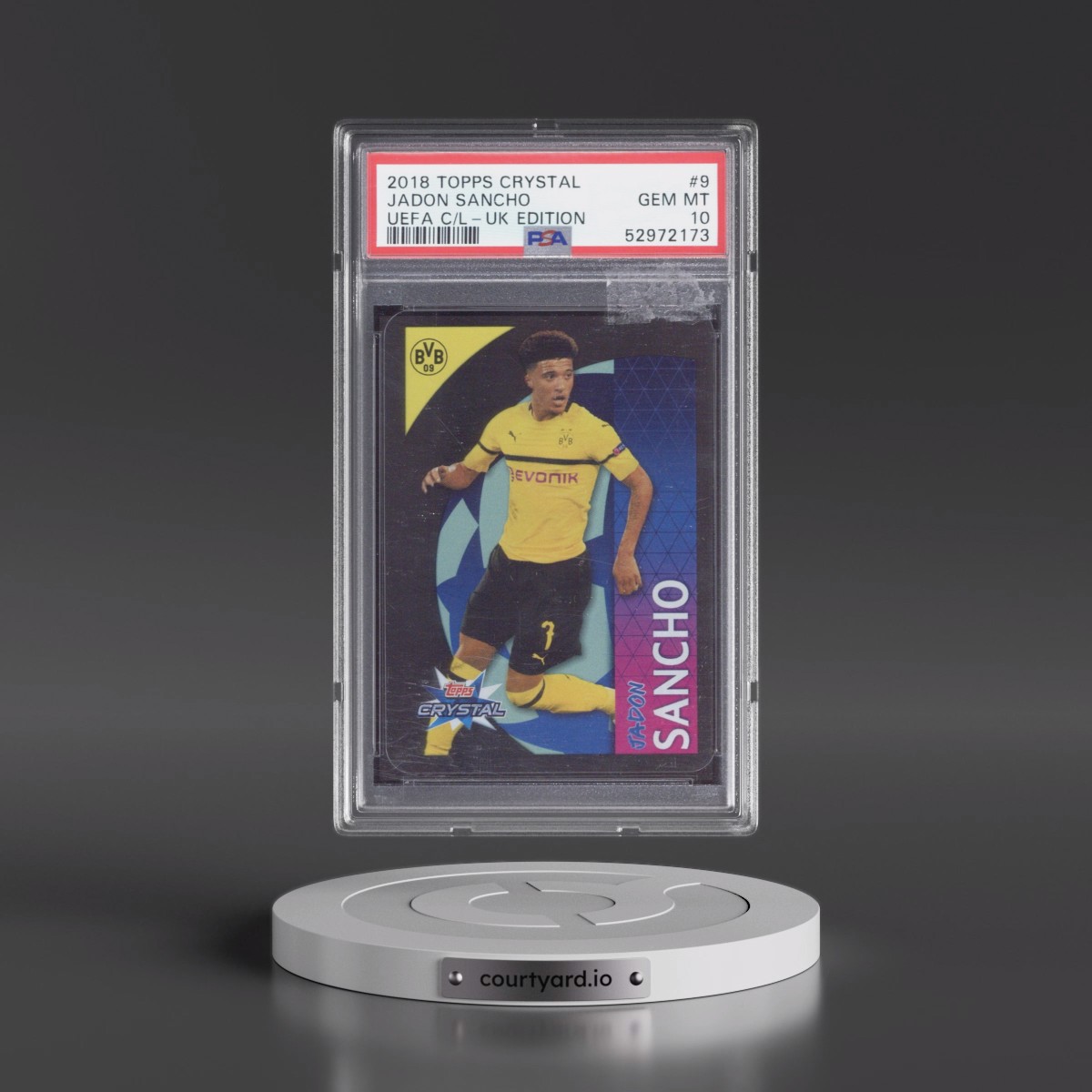 2018 Topps Crystal UEFA Champions League UK Edition #9 Jadon Sancho (PSA 10 GEM MINT)