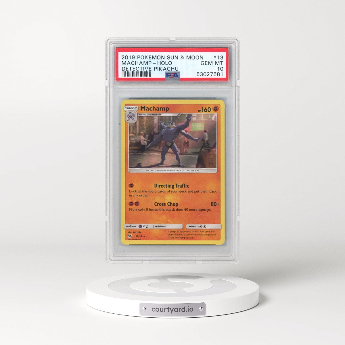 2019 Pokémon Sun & Moon Detective Pikachu #13 Machamp - Holo (PSA 10 GEM MINT)