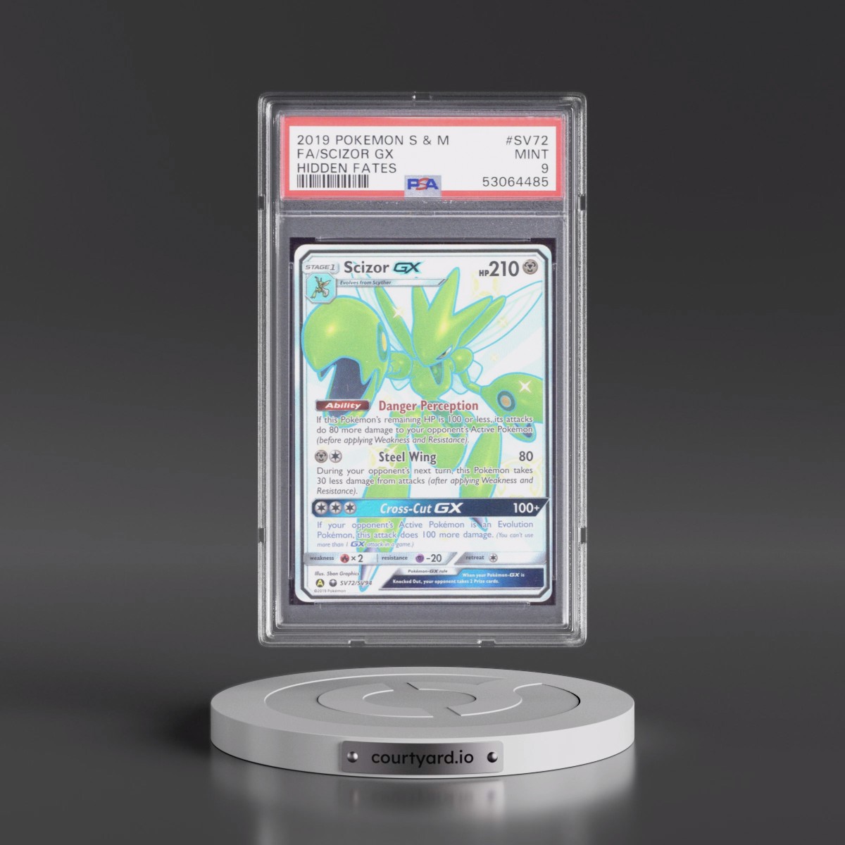 2019 Pokémon Sun & Moon Hidden Fates #SV72 Scizor GX - Holo Full Art (PSA 9 MINT)