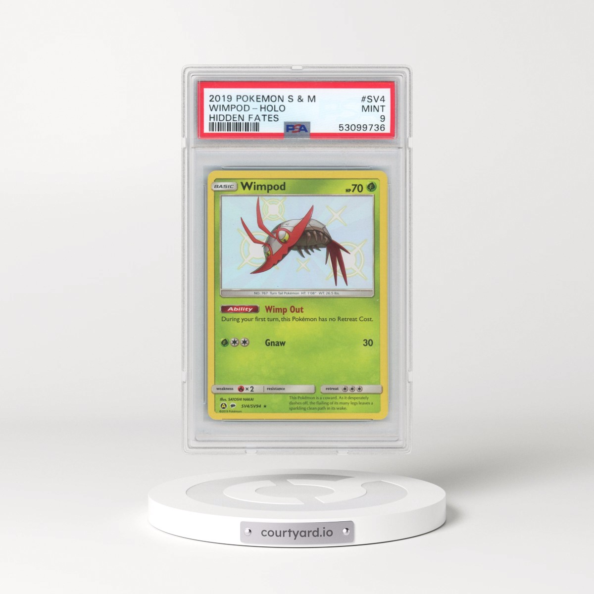 2019 Pokémon Sun & Moon Hidden Fates #SV4 Wimpod - Holo (PSA 9 MINT)