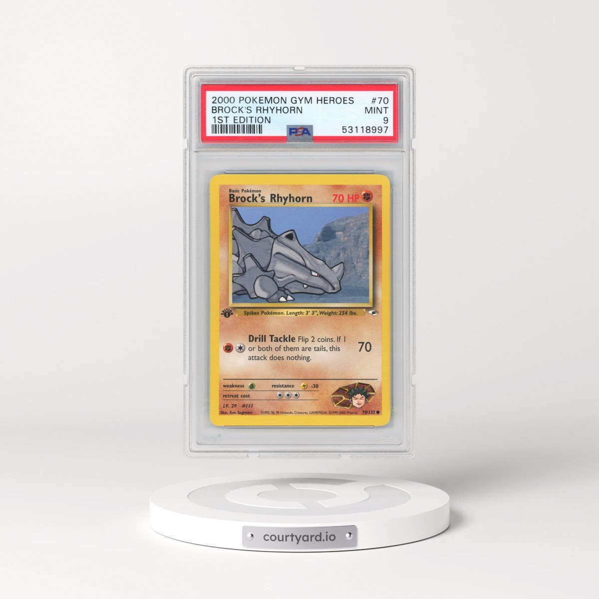 2000 Pokémon Gym Heroes #70 Brock's Rhyhorn - 1st Edition (PSA 9 MINT)