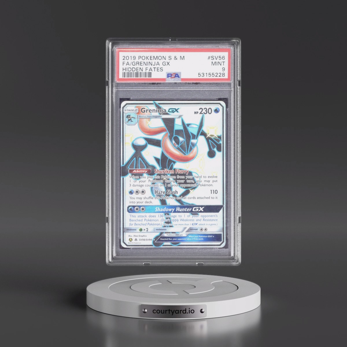 2019 Pokémon Sun & Moon Hidden Fates #SV56 Greninja GX - Holo Full Art (PSA 9 MINT)