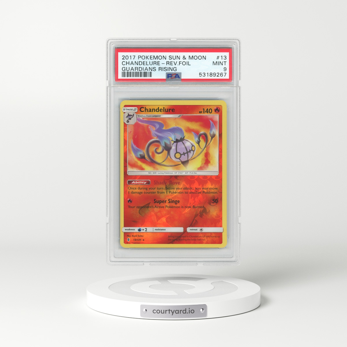 2017 Pokémon Sun & Moon Guardians Rising #13 Chandelure - Reverse Foil (PSA 9 MINT)