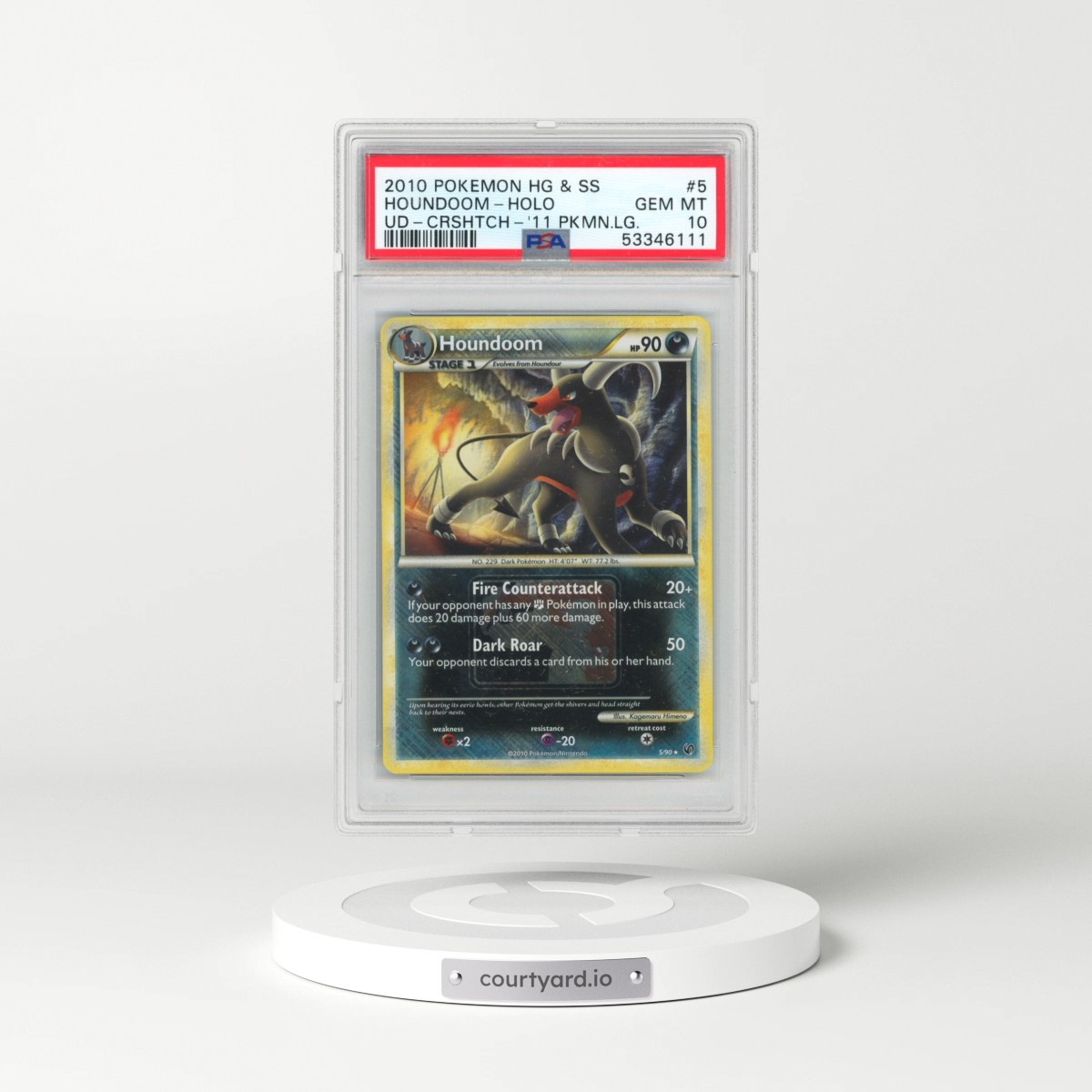 2010 Pokémon Heartgold & Soulsilver Undaunted #5 Houndoom - Holo Crosshatch-2011 Pokemon League (PSA 10 GEM MINT)