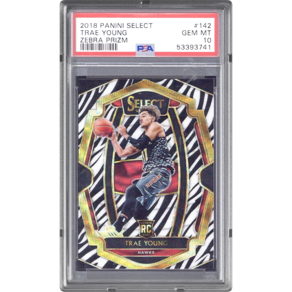 2018 Panini Select #142 Trae Young - Zebra Prizm (PSA 10 GEM MINT)
