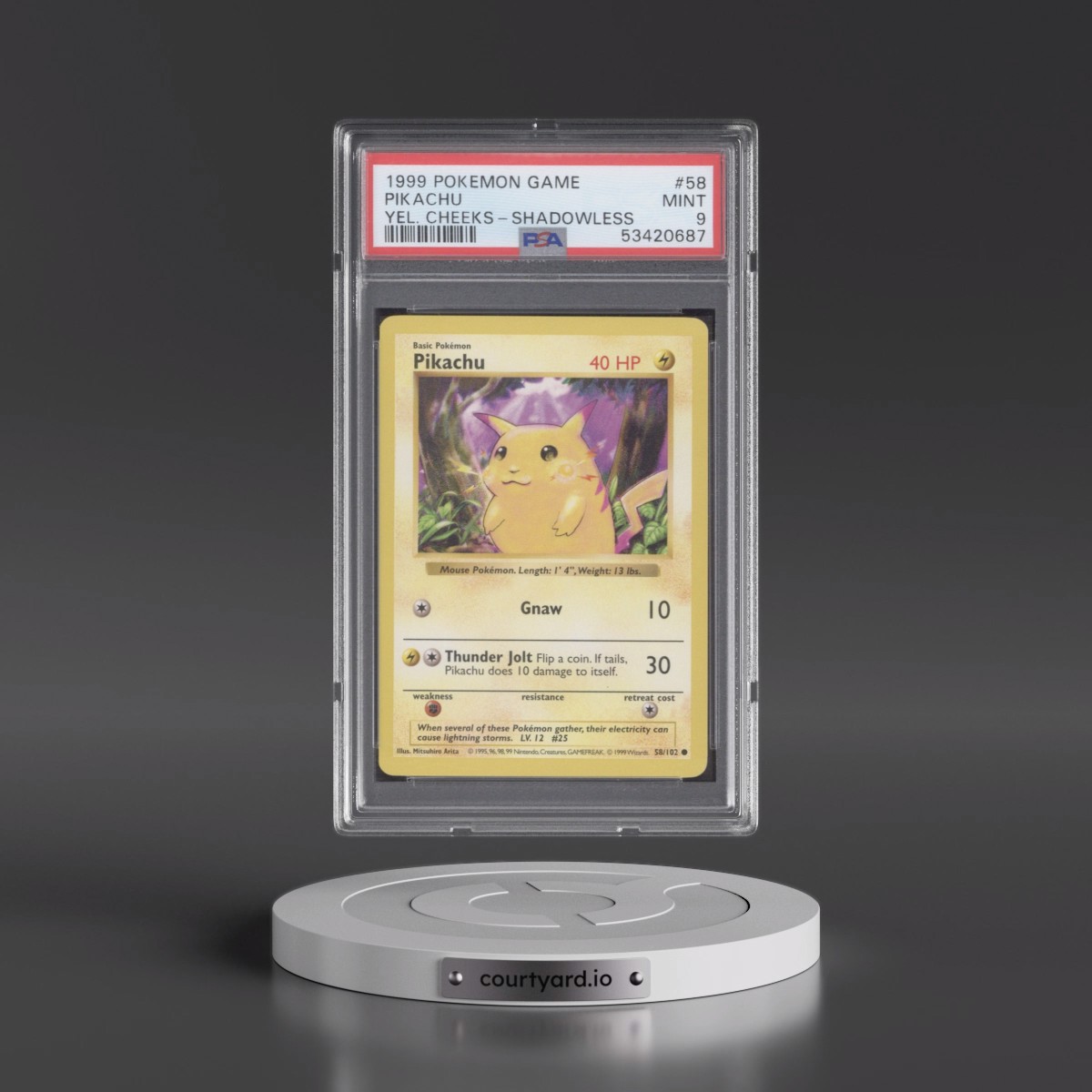 1999 Pokémon Game #58 Pikachu - Shadowless Yellow Cheeks (PSA 9 MINT)