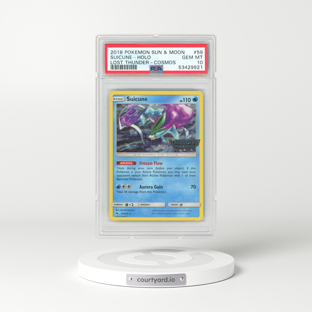 2018 Pokémon Sun & Moon Lost Thunder #59 Suicune - Holo Cosmos (PSA 10 GEM MINT)