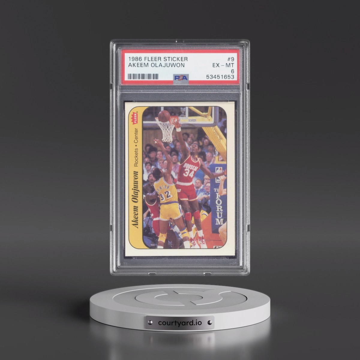 1986 Fleer Sticker #9 Akeem Olajuwon (PSA 6 EX-MT)