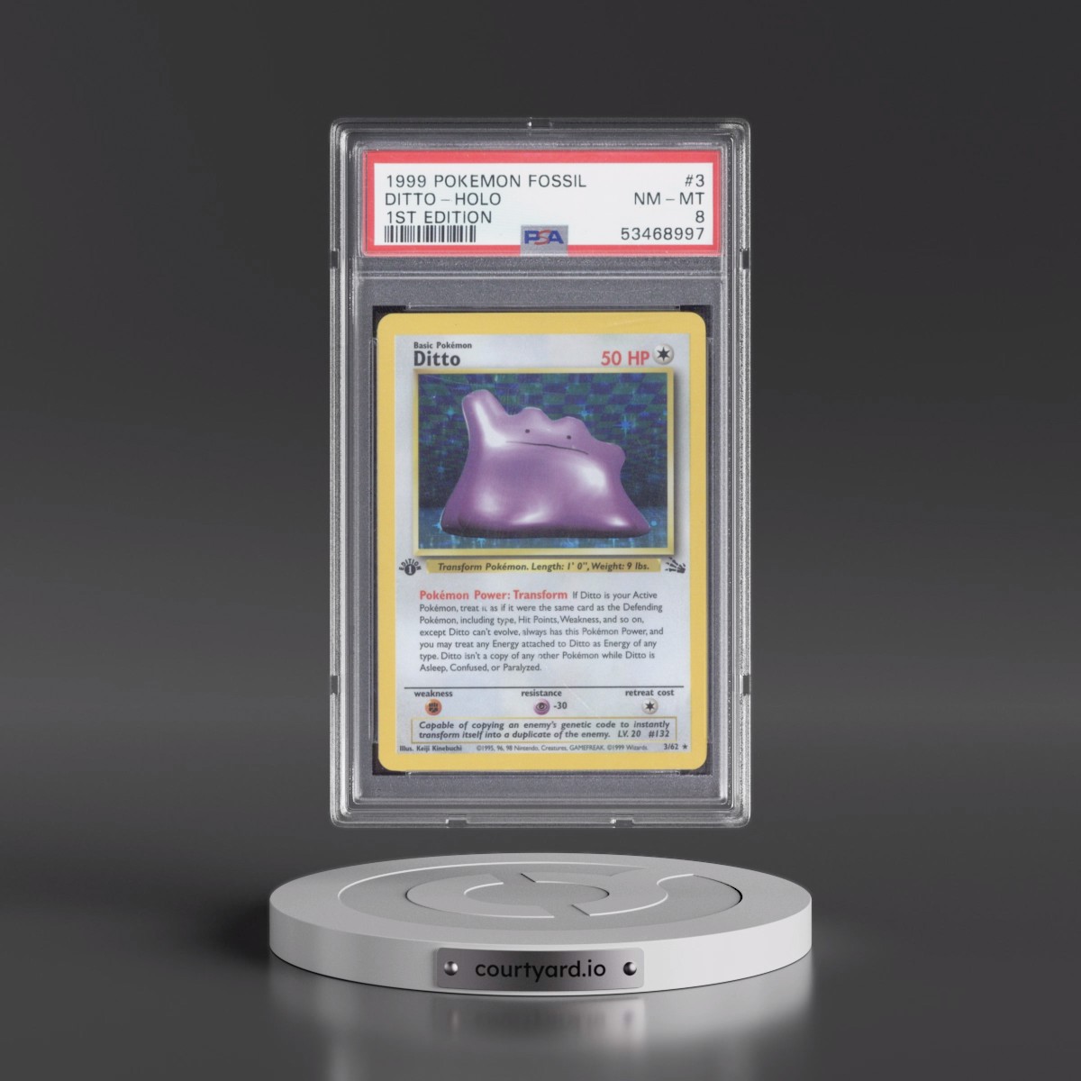 1999 Pokémon Fossil #3 Ditto - 1st Edition Holo (PSA 8 NM-MT)