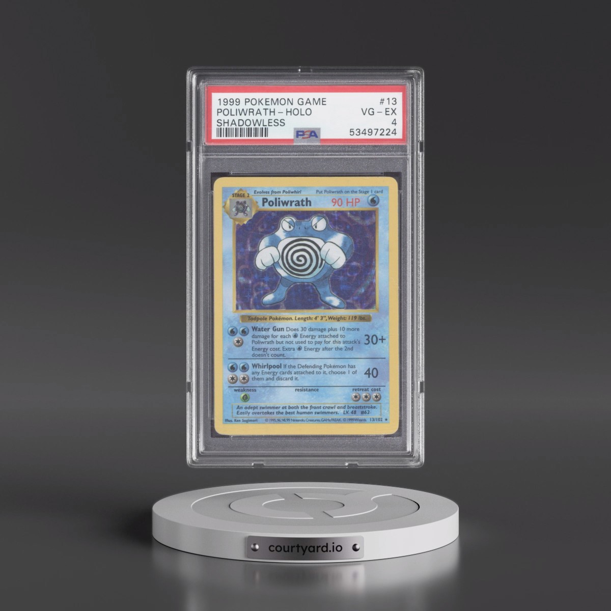 1999 Pokémon Game #13 Poliwrath - Holo Shadowless (PSA 4 VG-EX)