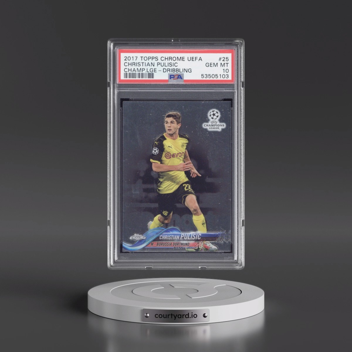2017 Topps Chrome UEFA Champions League #25 Christian Pulisic - Dribbling (PSA 10 GEM MINT)