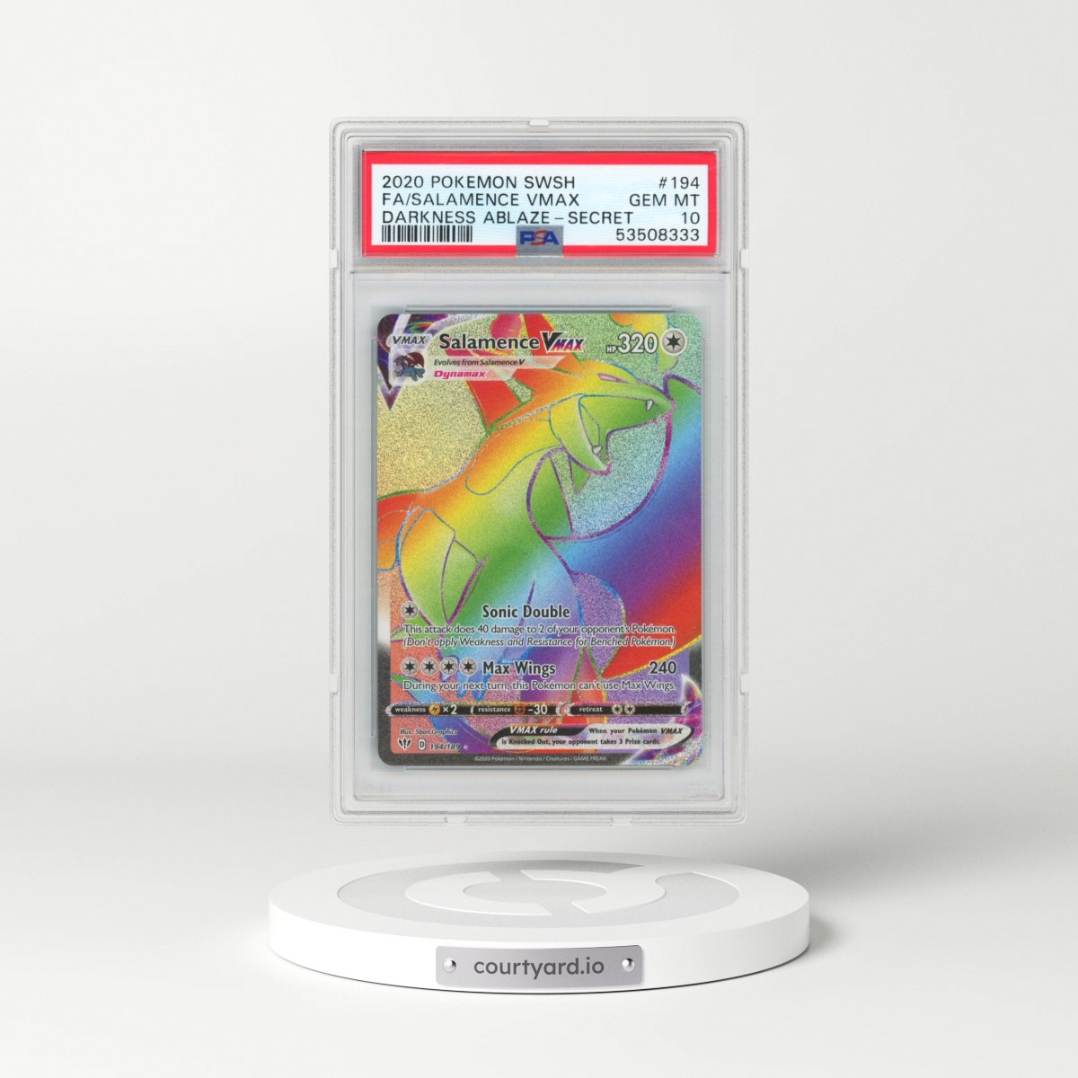 2020 Pokémon Sword & Shield Darkness Ablaze #194 Salamence Vmax - Full Art Secret (PSA 10 GEM MINT)