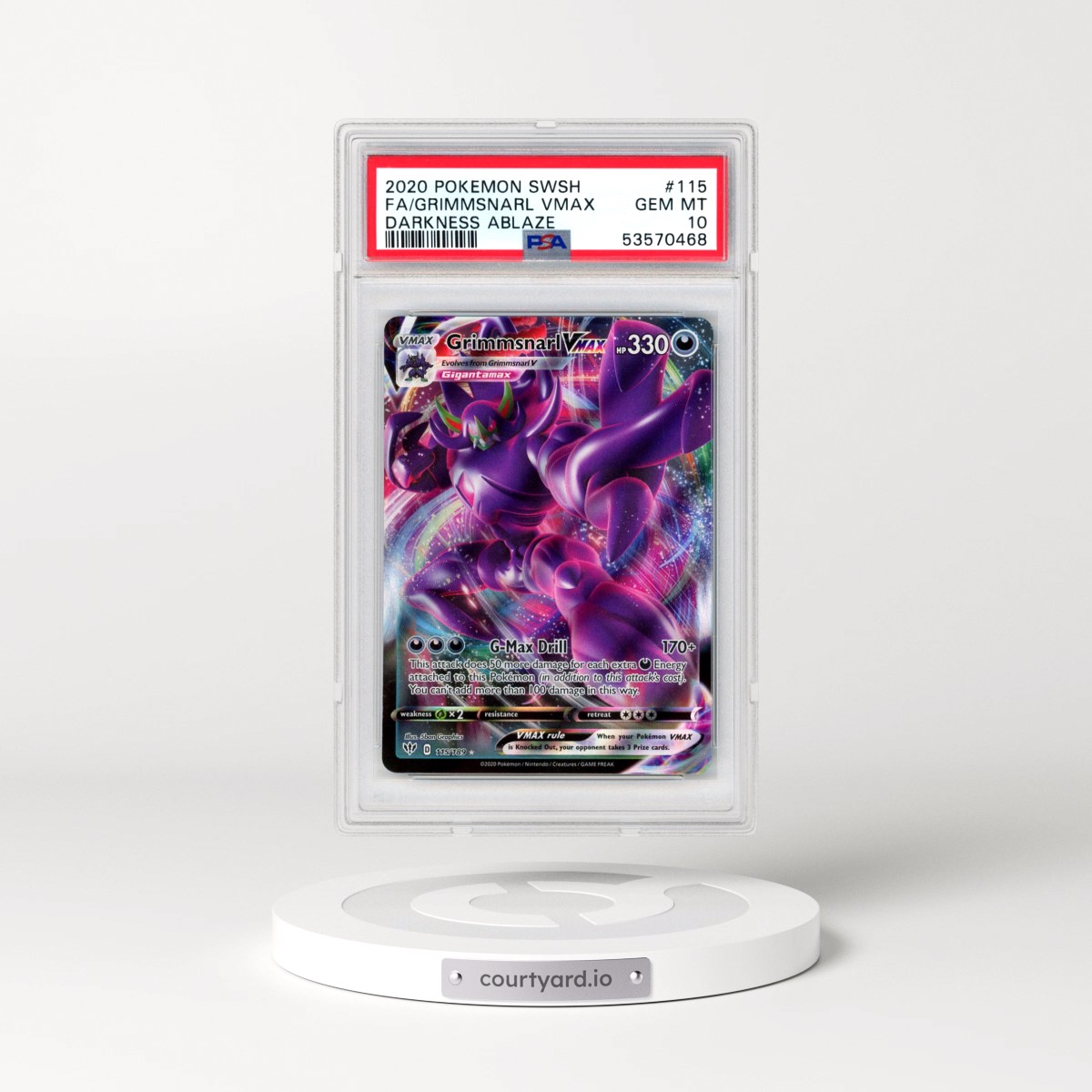 2020 Pokémon Sword & Shield Darkness Ablaze #115 Grimmsnarl Vmax - Full Art (PSA 10 GEM MINT)