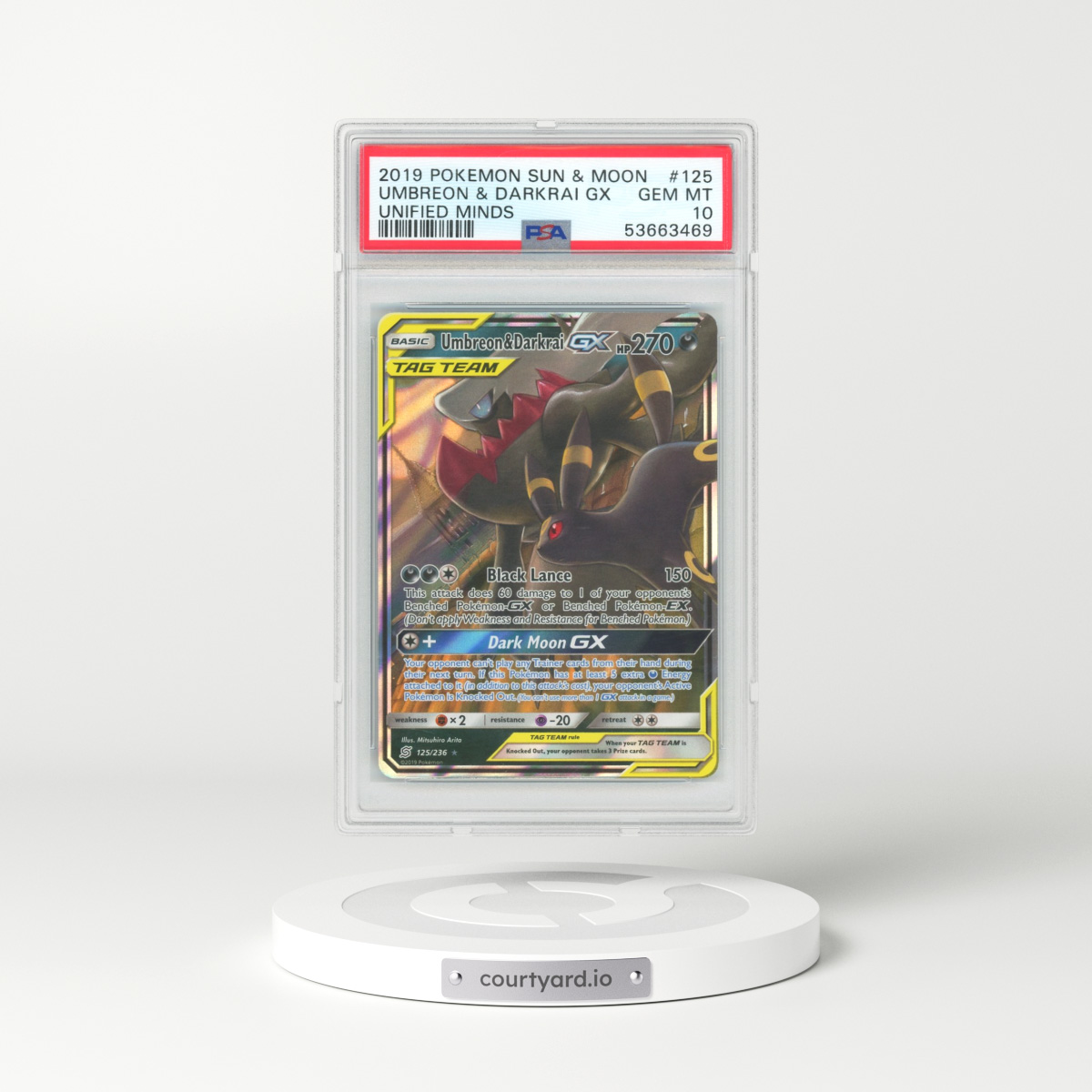2019 Unified Minds #125 Umbreon & Darkrai GX - Holo (PSA 10 GEM MINT)