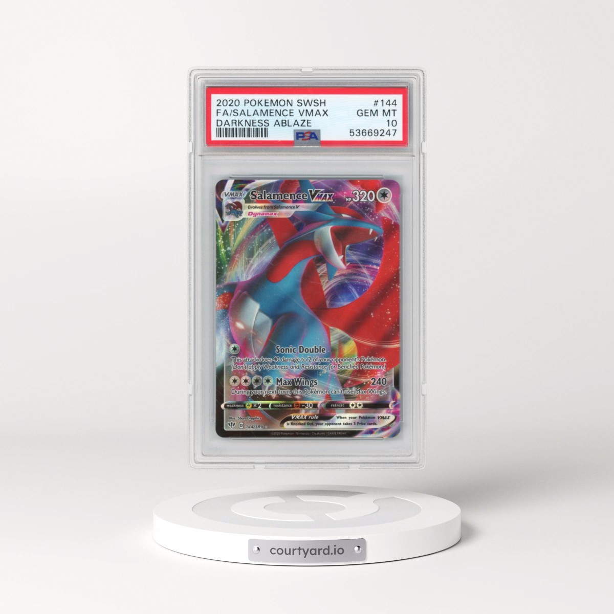 2020 Pokémon Sword & Shield Darkness Ablaze #144 Salamence Vmax - Full Art (PSA 10 GEM MINT)