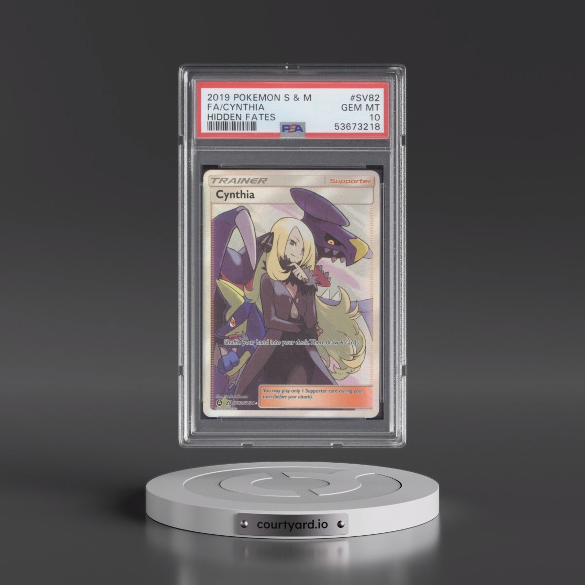 2019 Pokémon Sun & Moon Hidden Fates #SV82 Cynthia - Full Art (PSA 10 GEM MINT)