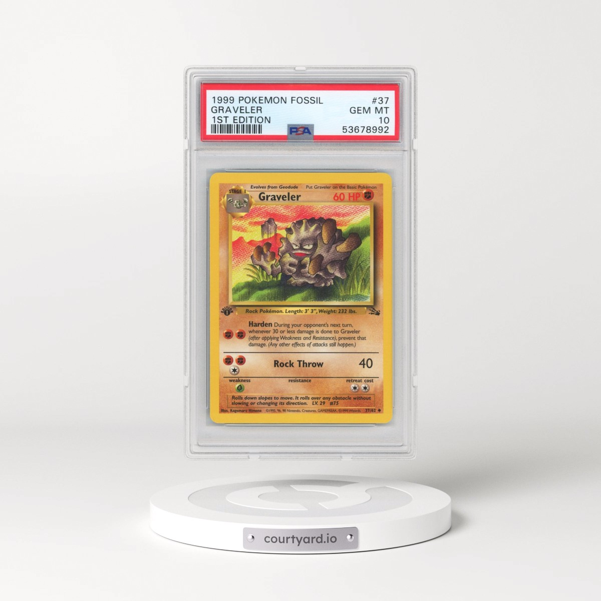 1999 Pokémon Fossil #37 Graveler - 1st Edition (PSA 10 GEM MINT)