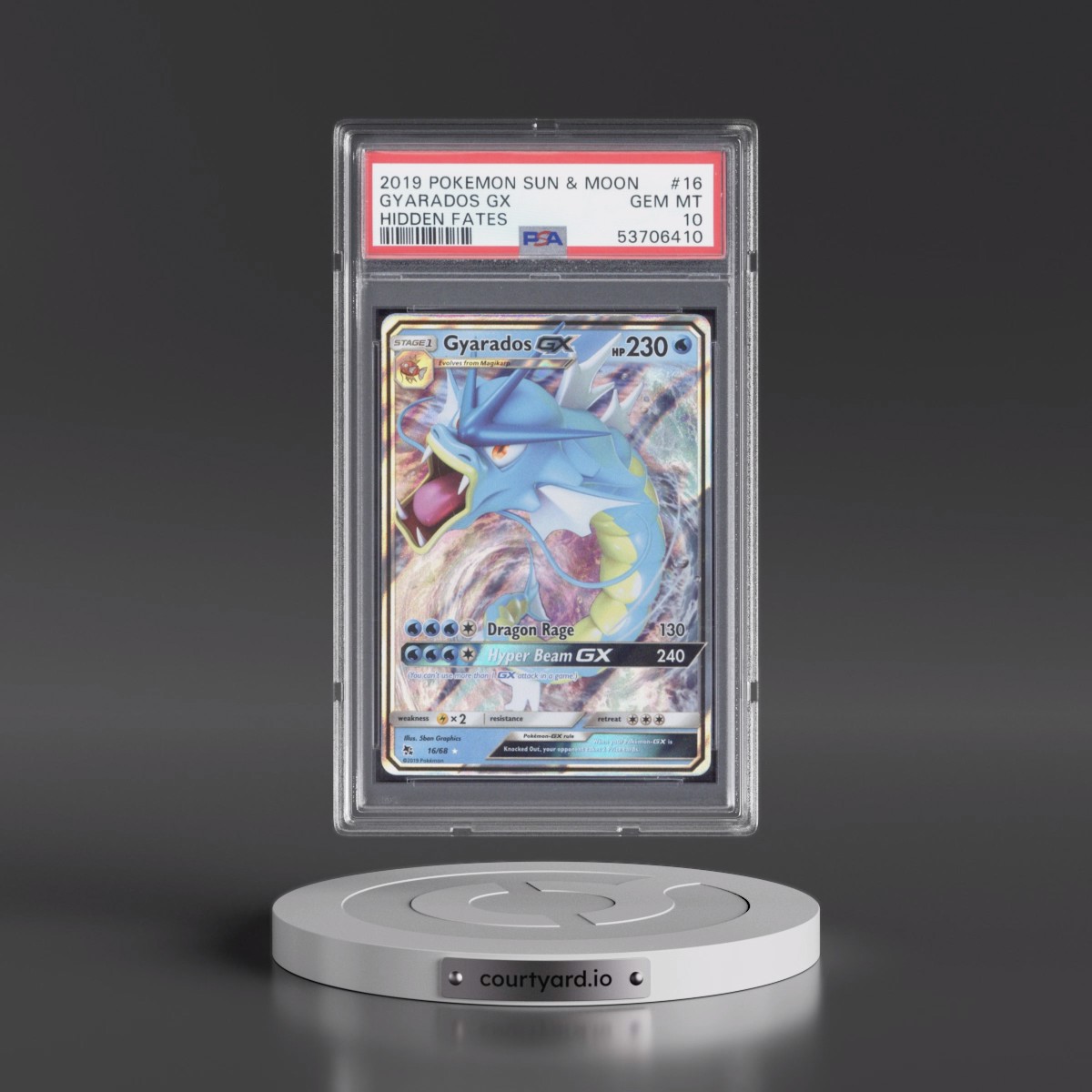 2019 Pokémon Sun & Moon Hidden Fates #16 Gyarados GX - Holo (PSA 10 GEM MINT)