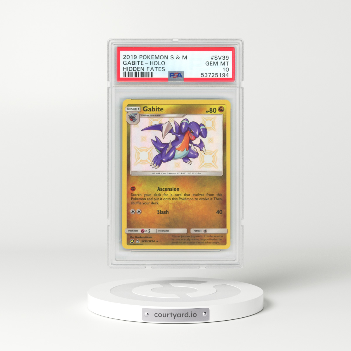 2019 Hidden Fates #SV39 Gabite - Holo (PSA 10 GEM MINT)