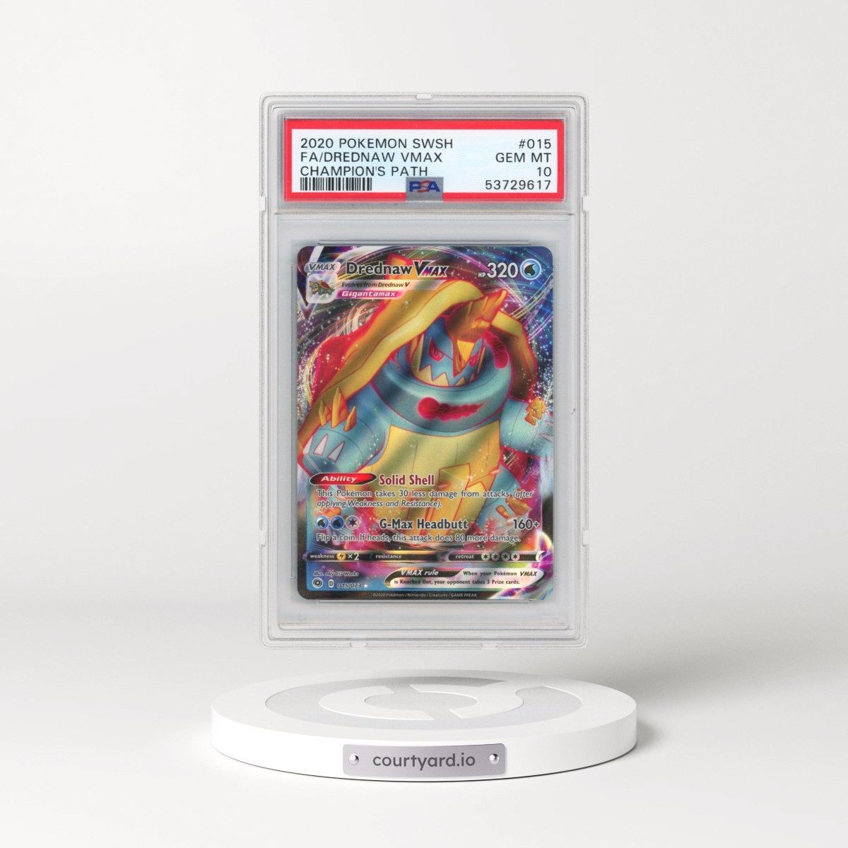 2020 Pokémon Sword & Shield Champion's Path #015 Drednaw Vmax - Full Art (PSA 10 GEM MINT)