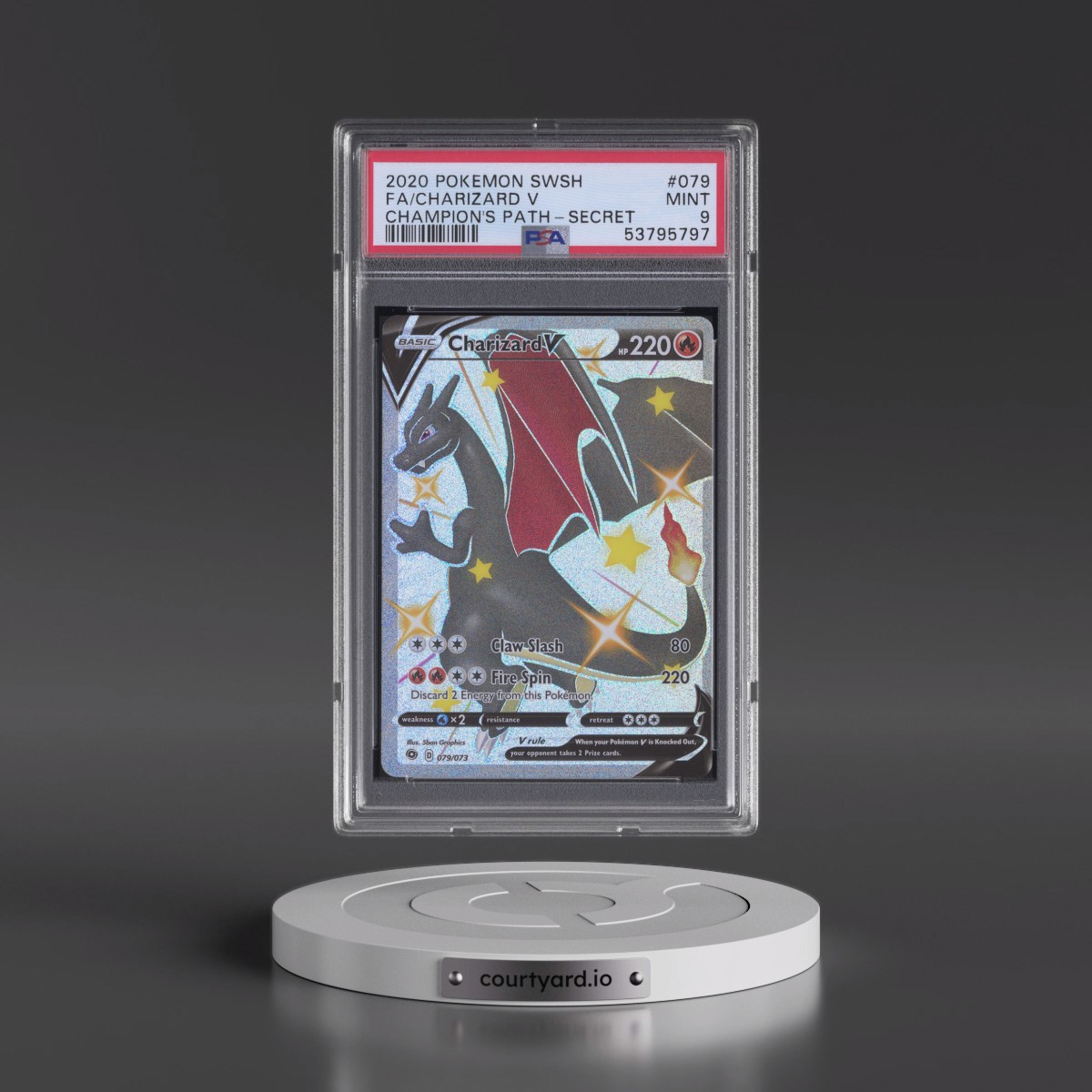 2020 Pokémon Sword & Shield Champion's Path #079 Charizard V - Holo Full Art Secret (PSA 9 MINT)