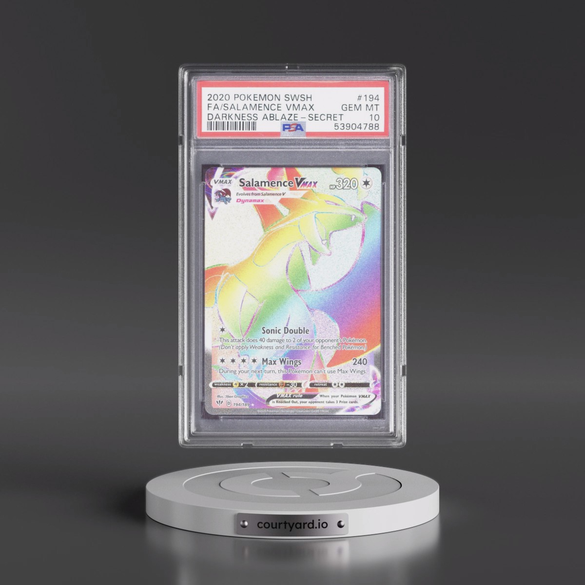 2020 Pokémon Sword & Shield Darkness Ablaze #194 Salamence Vmax - Full Art Secret (PSA 10 GEM MINT)
