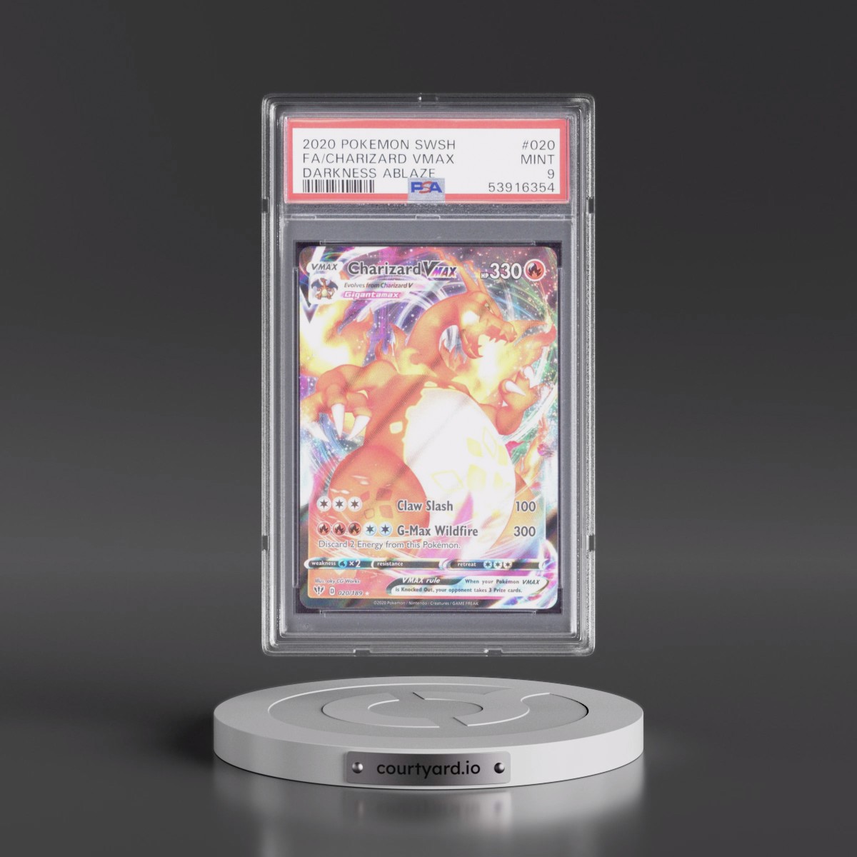 2020 Pokémon Sword & Shield Darkness Ablaze #020 Charizard Vmax - Full Art (PSA 9 MINT)