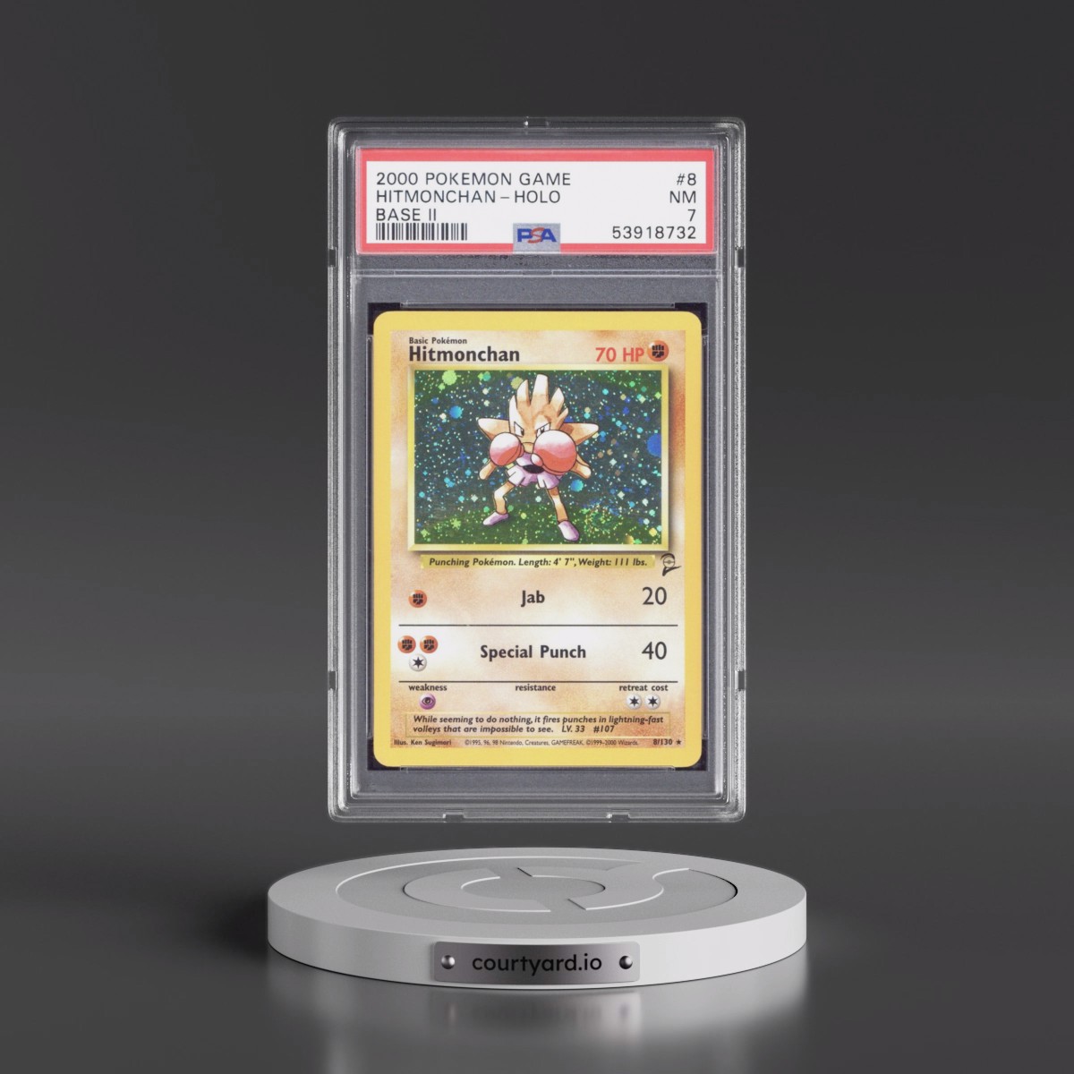 2000 Pokémon Game Base II #8 Hitmonchan - Holo (PSA 7 NM)