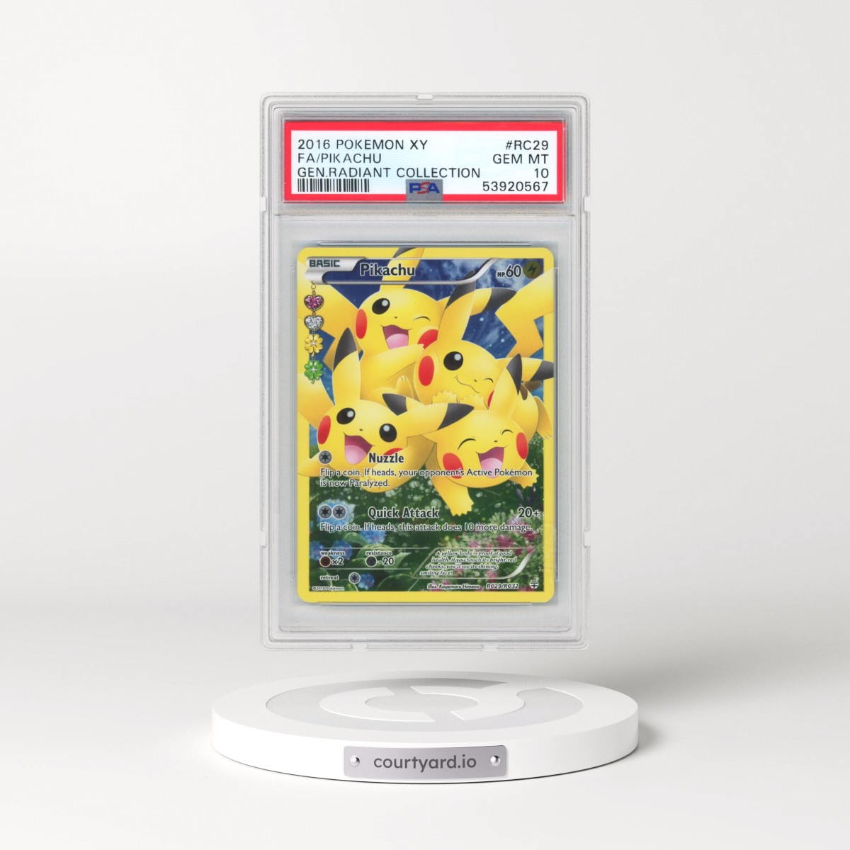 2016 Pokémon XY Generations Radiant Collection #RC29 Pikachu - Full Art (PSA 10 GEM MINT)