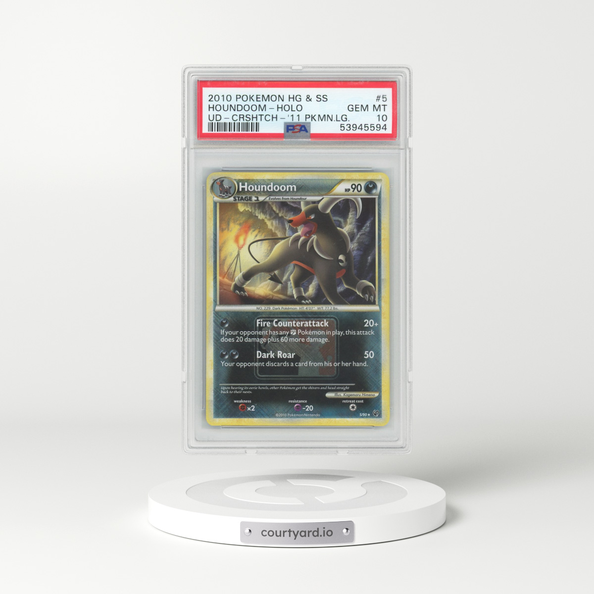 2010 Pokémon Heartgold & Soulsilver Undaunted #5 Houndoom - Holo Crosshatch-2011 Pokemon League (PSA 10 GEM MINT)