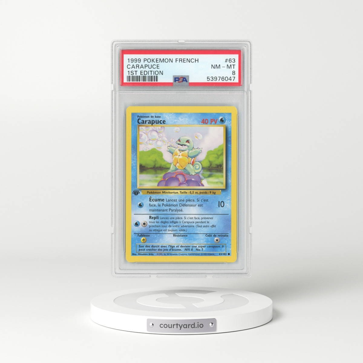 1999 French Base Set #63 Carapuce - 1st Edition (PSA 8 NM-MT)