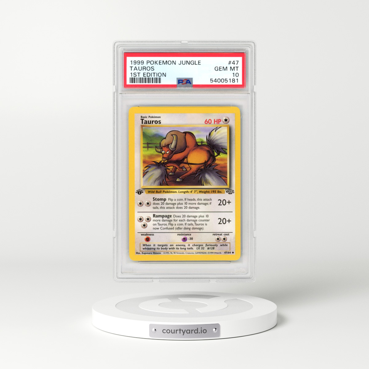 1999 Pokémon Jungle #47 Tauros - 1st Edition (PSA 10 GEM MINT)