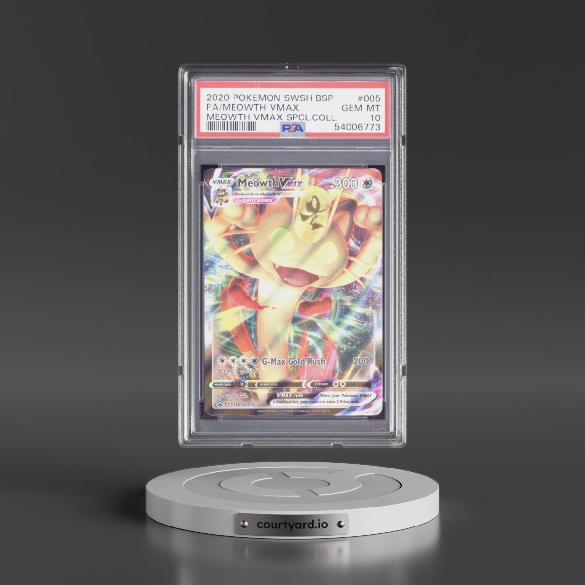 2020 Pokémon Swsh Black Star Promo #005 Meowth Vmax - Full Art Meowth Vmax Special Collection (PSA 10 GEM MINT)