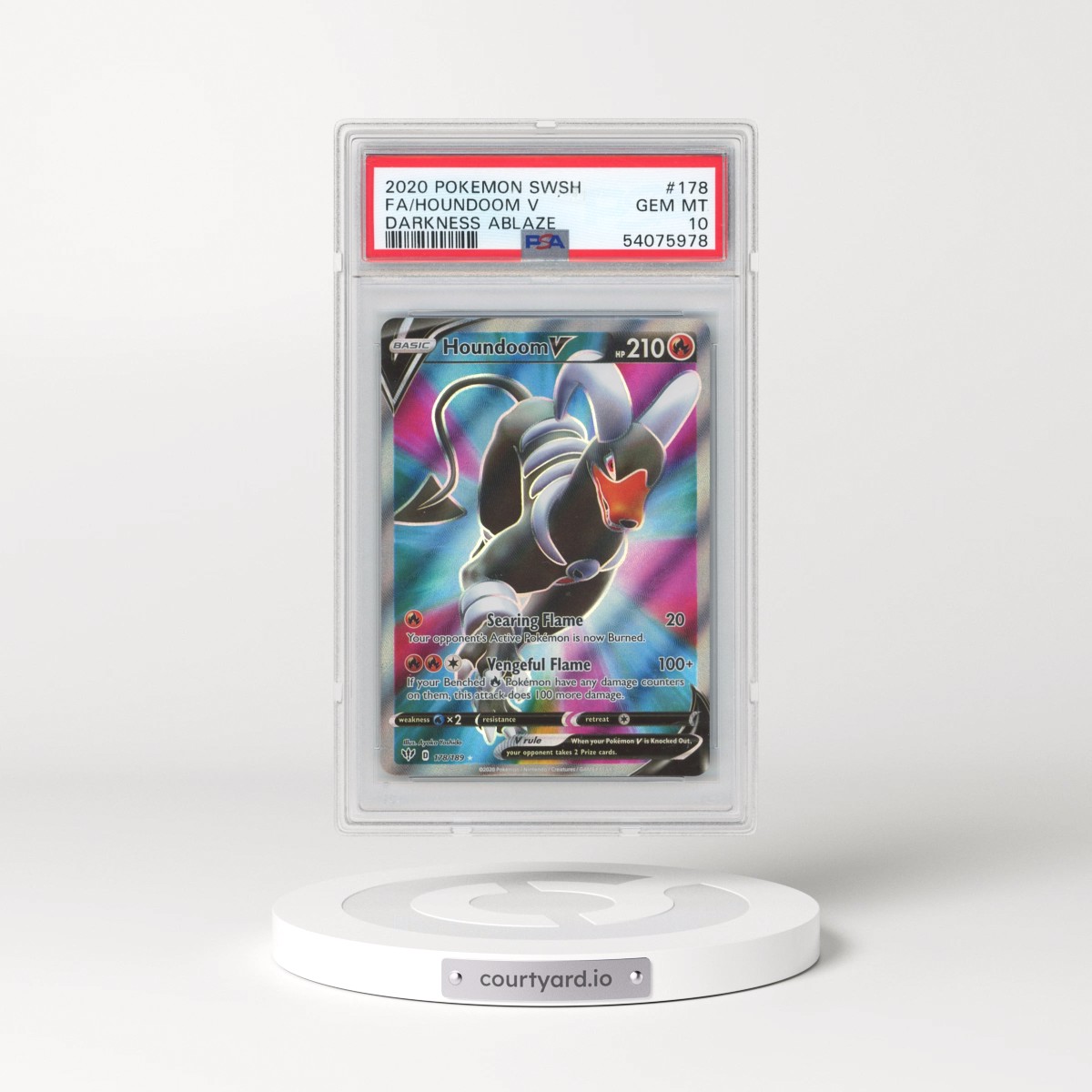 2020 Pokémon Sword & Shield Darkness Ablaze #178 Houndoom V - Holo Full Art (PSA 10 GEM MINT)